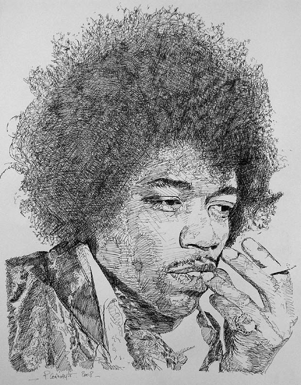 Jimi Hendrix, encre de Chine image de portrait à l'encre