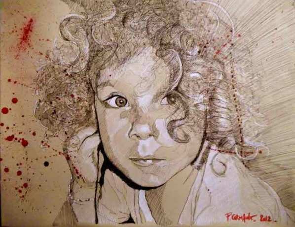 Cameron, encre de Chine et feutre blanc image de portrait à l'encre