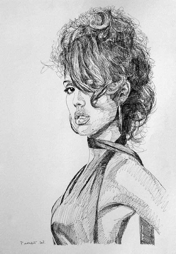 Jessica Alba, encre de Chine image de portrait à l'encre