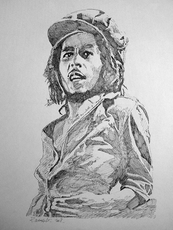 Robert Nesta Marley, encre de Chine image de portrait à l'encre