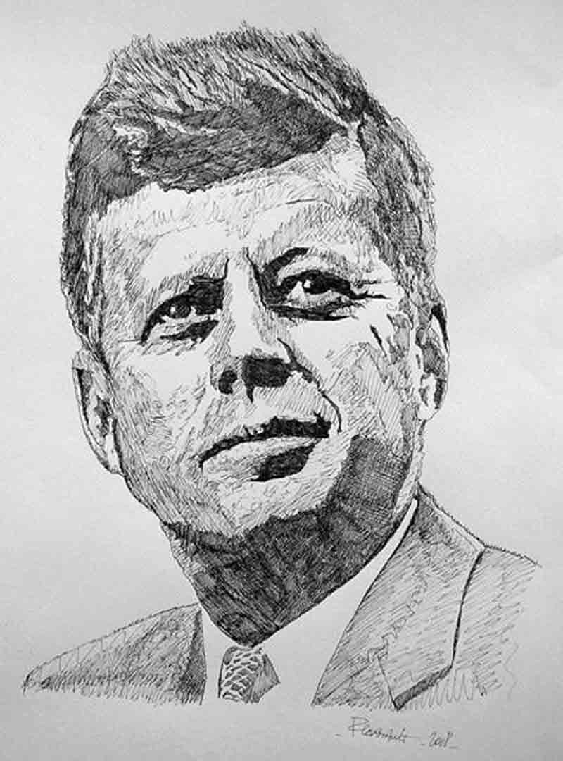 John Fitzgerald Kennedy, encre de Chine image de portrait à l'encre
