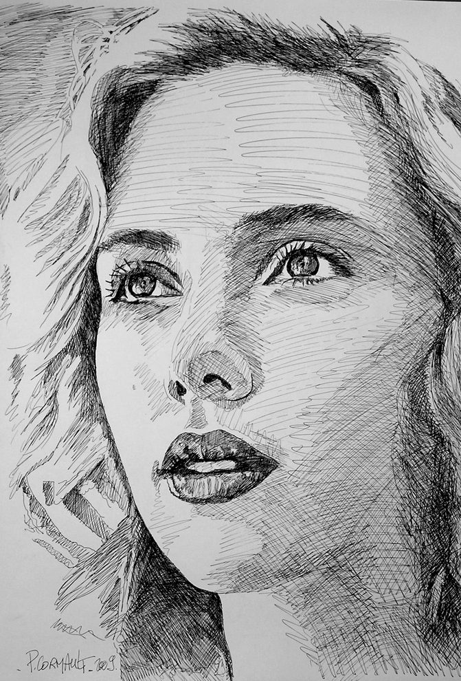 Scarlett Johansson, encre de Chine image de portrait à l'encre
