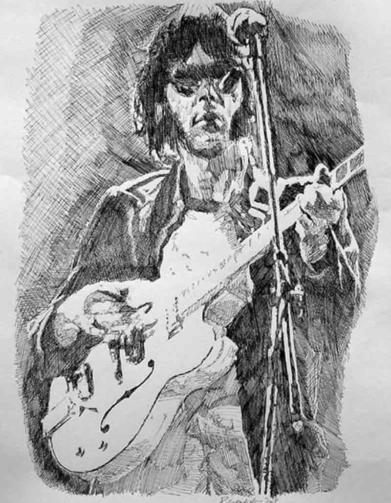 Neil Young, encre de Chine image de portrait à l'encre