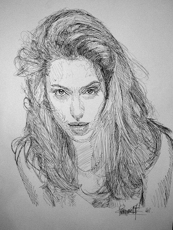 Angelina Jolie, encre de Chine image de portrait à l'encre