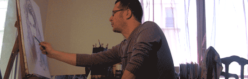 Le portraitiste au travail image du portraitiste